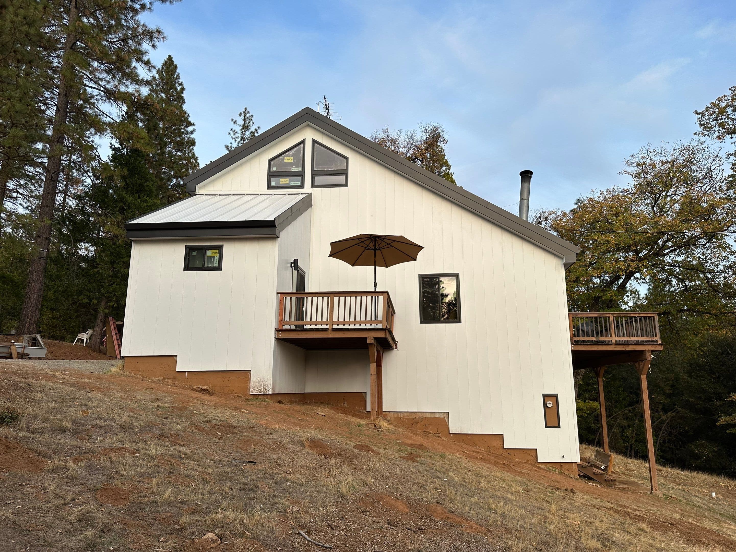 Exterior paint, stucco, decking, and roof work
